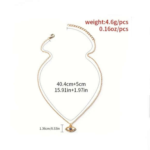 Rhinestone Evil Eye Pendant Necklace – Stylish Protection Charm, Gold - Picture 4 of 5